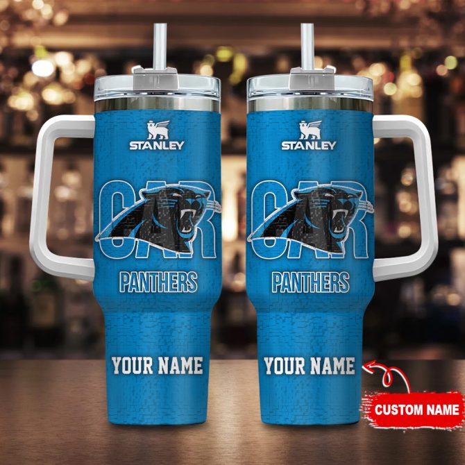 Carolina Panthers Nfl 3D Logo Custom Stanley Quencher 40Oz Stainless Steel Tumbler With Handle