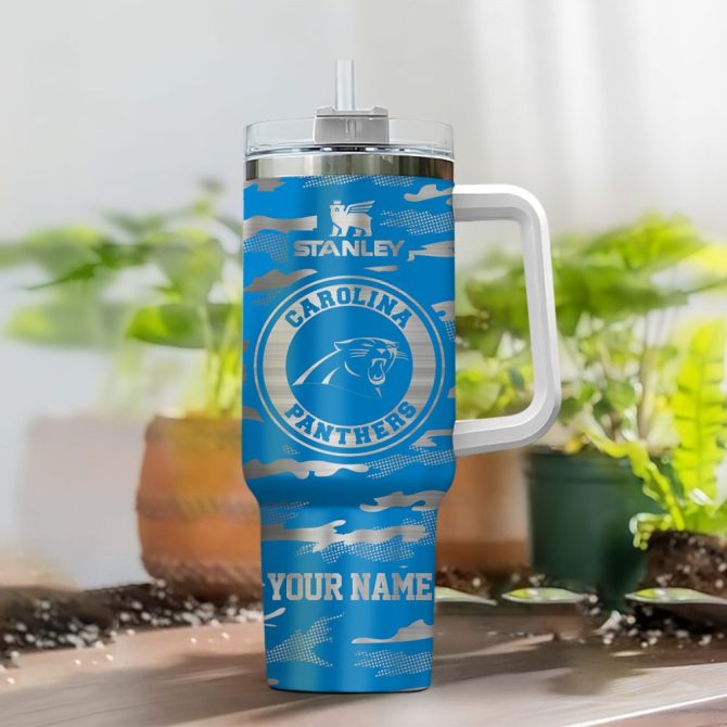 Carolina Panthers Nfl Camo Pattern Custom Stanley Quencher 40Oz Stainless Steel Tumbler With Handle - Image 2