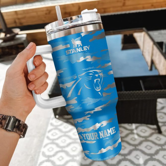 Carolina Panthers Nfl Camo Pattern Custom Stanley Quencher 40Oz Stainless Steel Tumbler With Handle - Image 3