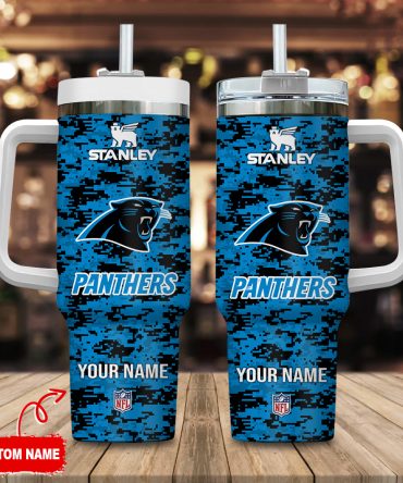 Carolina Panthers Nfl Camouflage Custom Stanley Quencher 40Oz Stainless Steel Tumbler With Handle