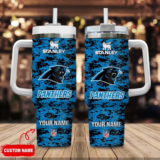 Carolina Panthers Nfl Camouflage Custom Stanley Quencher 40Oz Stainless Steel Tumbler With Handle