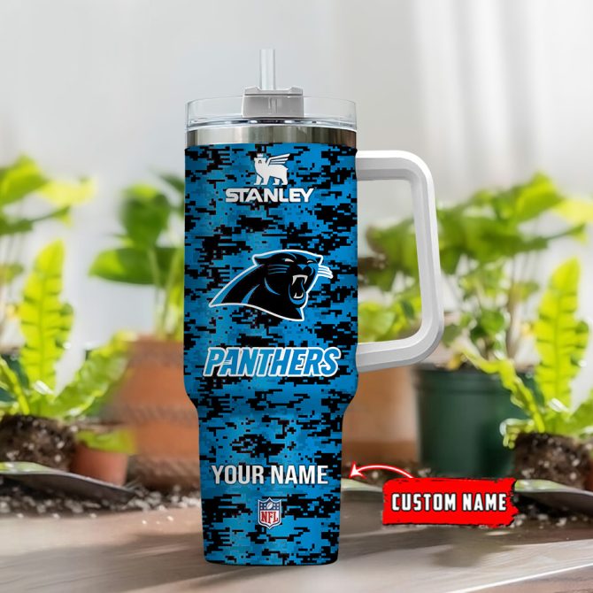 Carolina Panthers Nfl Camouflage Custom Stanley Quencher 40Oz Stainless Steel Tumbler With Handle - Image 2