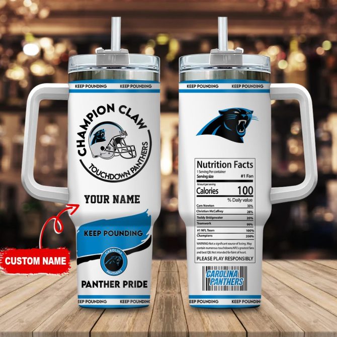 Carolina Panthers Nfl Champion Claw Custom Stanley Quencher 40Oz Stainless Steel Tumbler With Handle