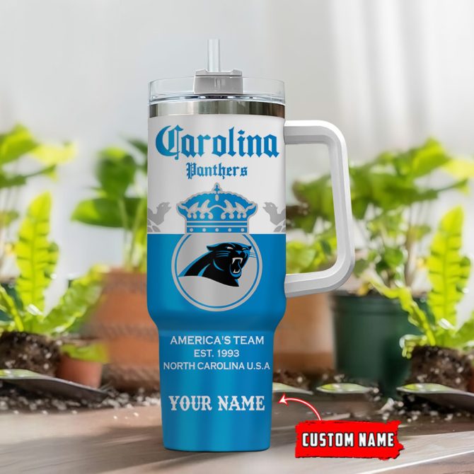 Carolina Panthers Nfl Corona Extra Custom Stanley Quencher 40Oz Stainless Steel Tumbler With Handle - Image 2