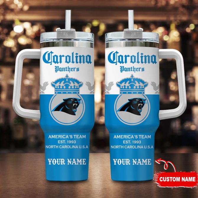 Carolina Panthers Nfl Corona Extra Custom Stanley Quencher 40Oz Stainless Steel Tumbler With Handle