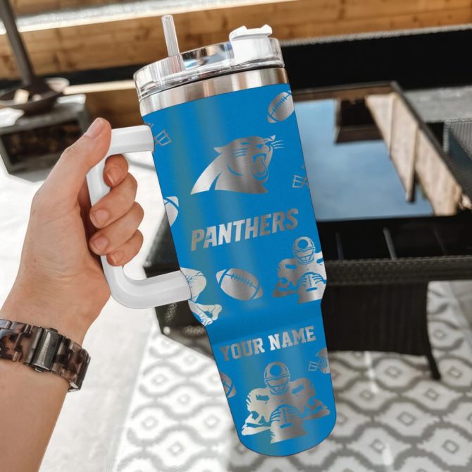 Carolina Panthers Nfl Custom Stanley Quencher 40Oz Stainless Steel Tumbler With Handle - Image 2