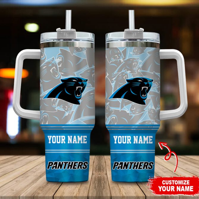 Carolina Panthers Nfl Custom Stanley Quencher 40Oz Stainless Steel Tumbler With Handle