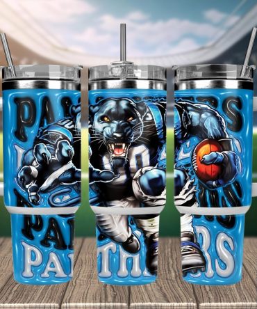Carolina Panthers Nfl Mascot Custom Stanley Quencher 40Oz Stainless Steel Tumbler With Handle