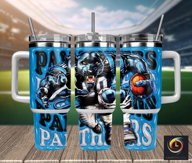 Carolina Panthers Nfl Mascot Custom Stanley Quencher 40Oz Stainless Steel Tumbler With Handle