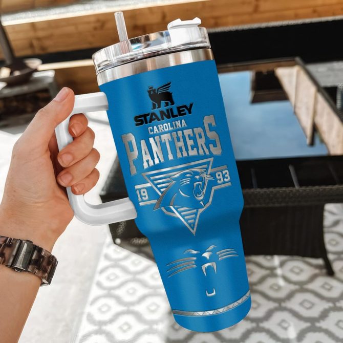 Carolina Panthers Nfl Custom Stanley Quencher 40Oz Stainless Steel Tumbler With Handle - Image 3