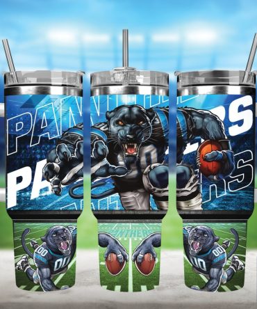 Carolina Panthers Nfl Mascot Custom Stanley Quencher 40Oz Stainless Steel Tumbler With Handle