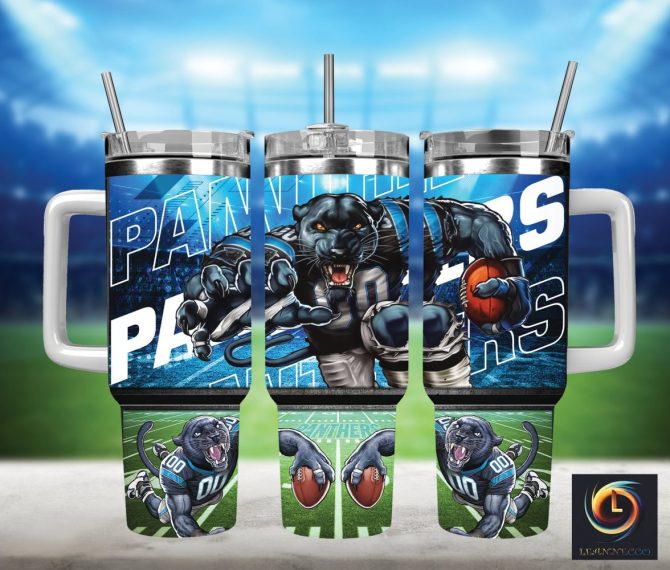 Carolina Panthers Nfl Mascot Custom Stanley Quencher 40Oz Stainless Steel Tumbler With Handle