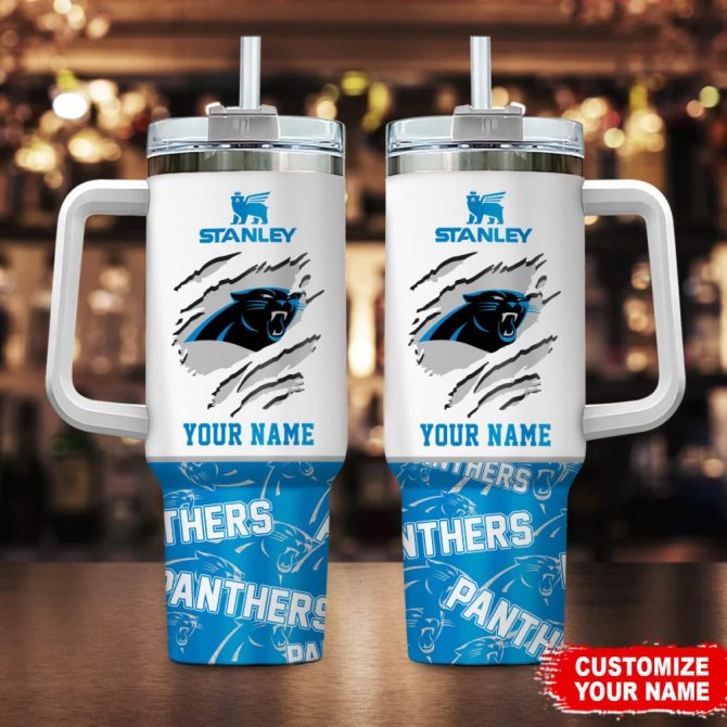 Carolina Panthers Nfl Custom Stanley Quencher 40Oz Stainless Steel Tumbler With Handle