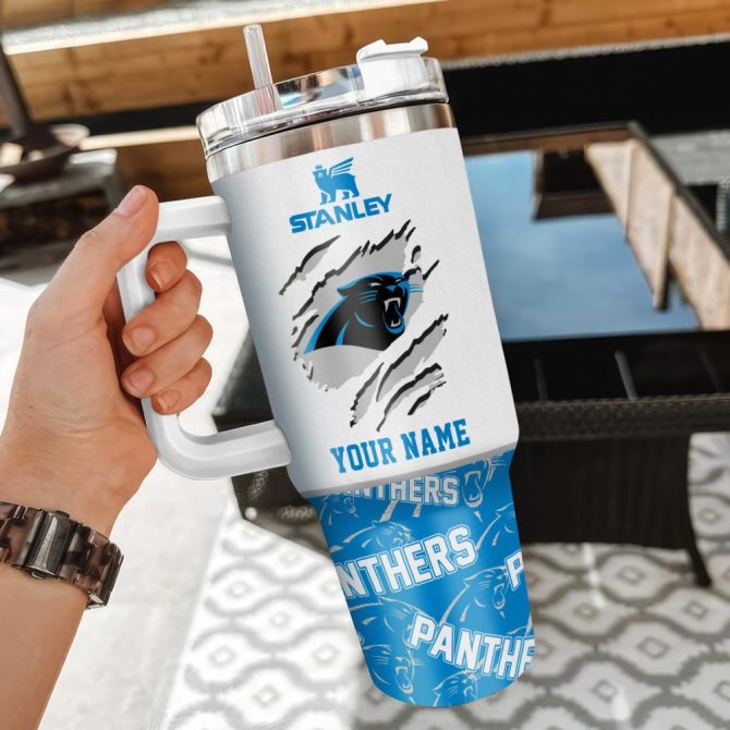 Carolina Panthers Nfl Custom Stanley Quencher 40Oz Stainless Steel Tumbler With Handle - Image 3