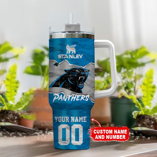 Carolina Panthers Nfl Custom Stanley Quencher 40Oz Stainless Steel Tumbler With Handle - Image 2