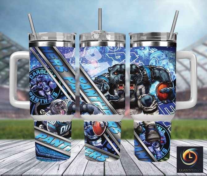 Carolina Panthers Nfl Mascot Custom Stanley Quencher 40Oz Stainless Steel Tumbler With Handle