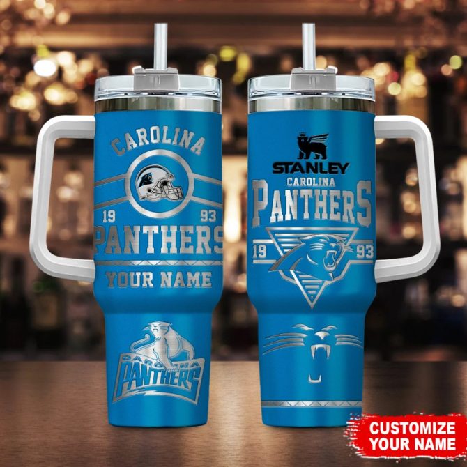 Carolina Panthers Nfl Custom Stanley Quencher 40Oz Stainless Steel Tumbler With Handle