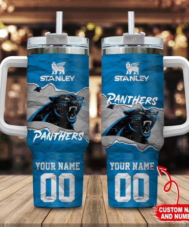 Carolina Panthers Nfl Custom Stanley Quencher 40Oz Stainless Steel Tumbler With Handle