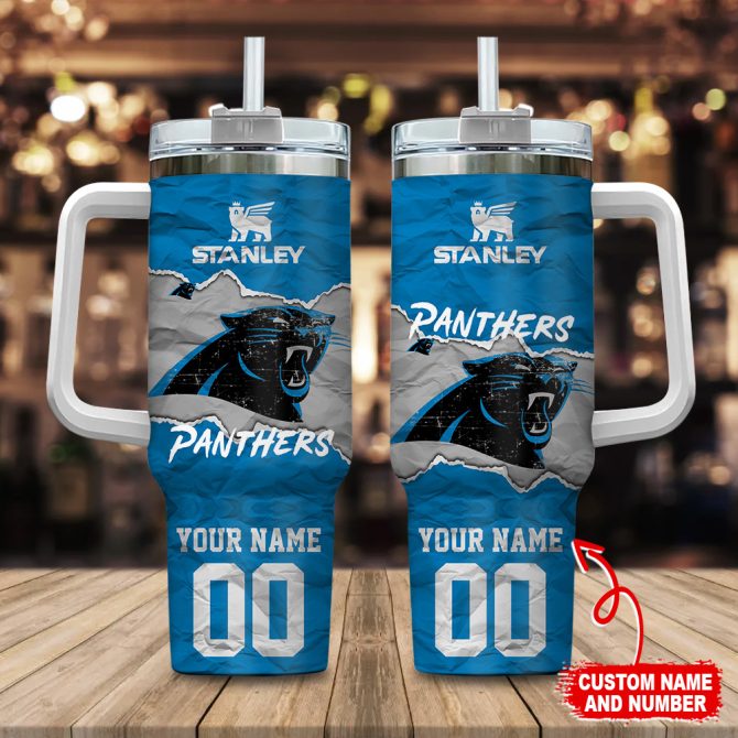 Carolina Panthers Nfl Custom Stanley Quencher 40Oz Stainless Steel Tumbler With Handle