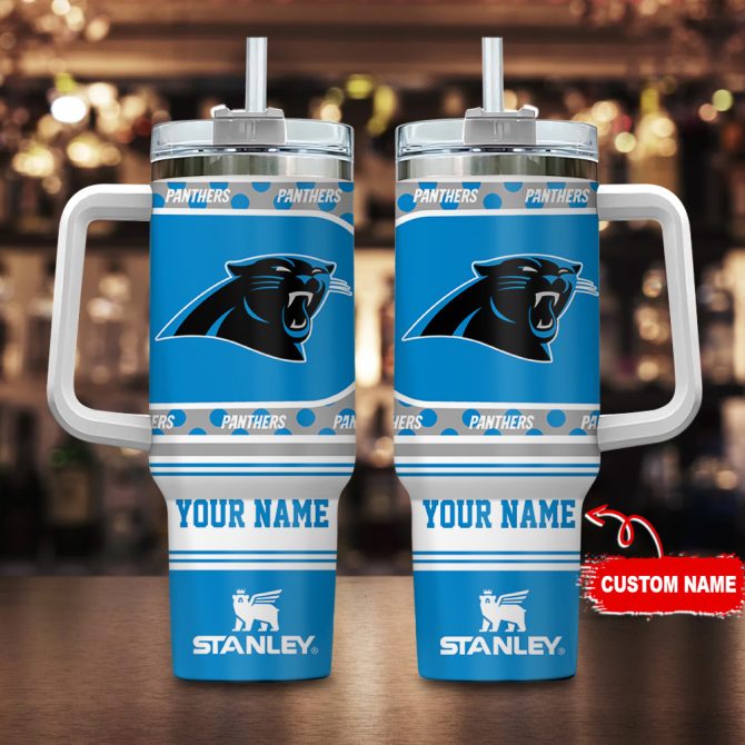 Carolina Panthers Nfl Custom Stanley Quencher 40Oz Stainless Steel Tumbler With Handle