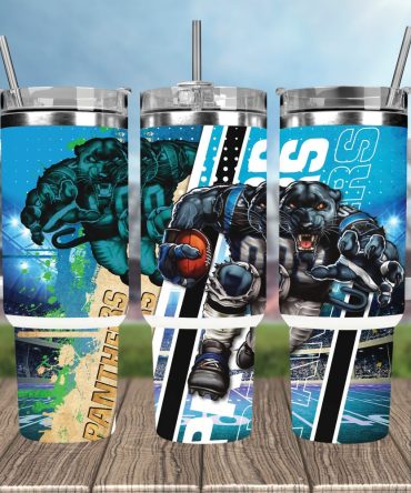 Carolina Panthers Nfl Mascot Custom Stanley Quencher 40Oz Stainless Steel Tumbler With Handle