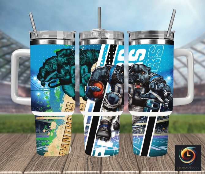 Carolina Panthers Nfl Mascot Custom Stanley Quencher 40Oz Stainless Steel Tumbler With Handle