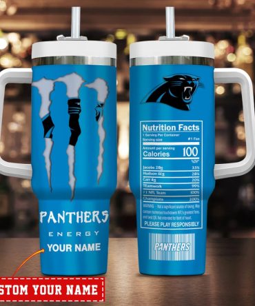 Carolina Panthers Nfl Energy Nutrition Facts Custom Stanley Quencher 40Oz Stainless Steel Tumbler With Handle