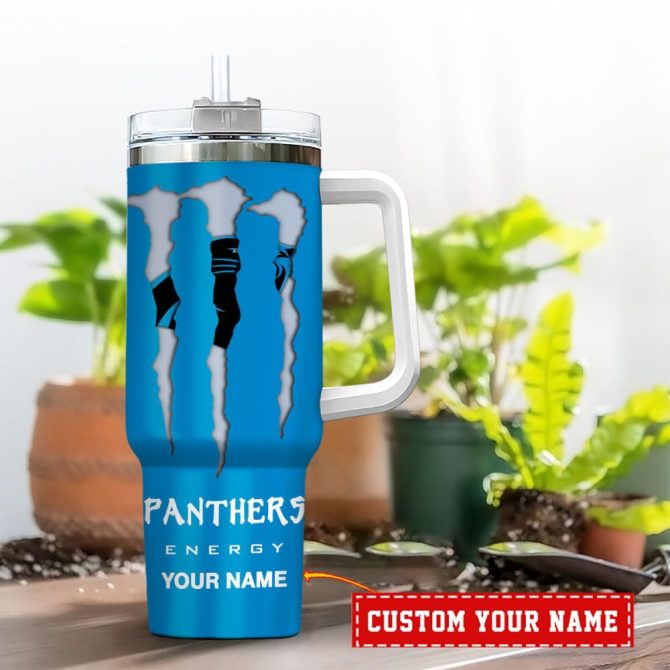 Carolina Panthers Nfl Energy Nutrition Facts Custom Stanley Quencher 40Oz Stainless Steel Tumbler With Handle - Image 2