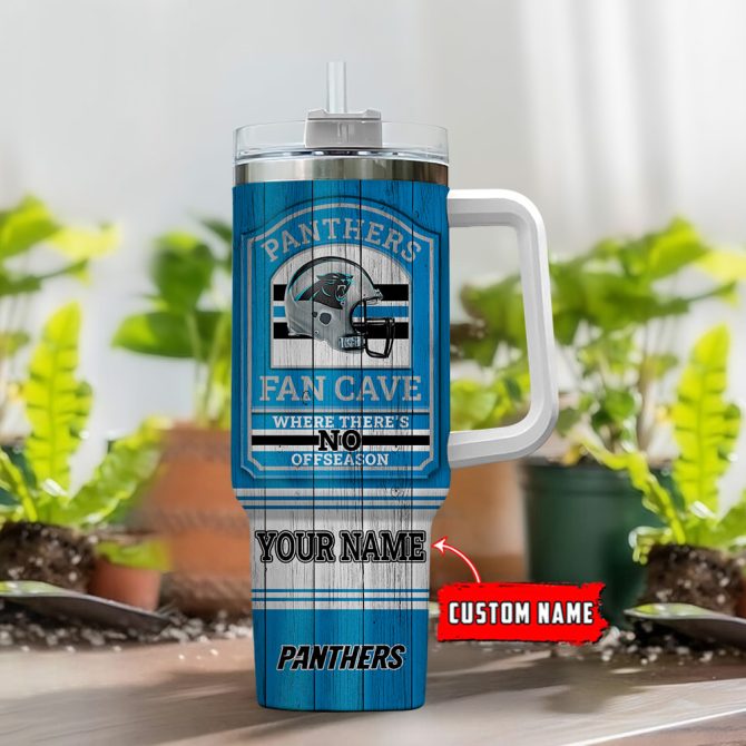 Carolina Panthers Nfl Fan Cave Custom Stanley Quencher 40Oz Stainless Steel Tumbler With Handle - Image 2