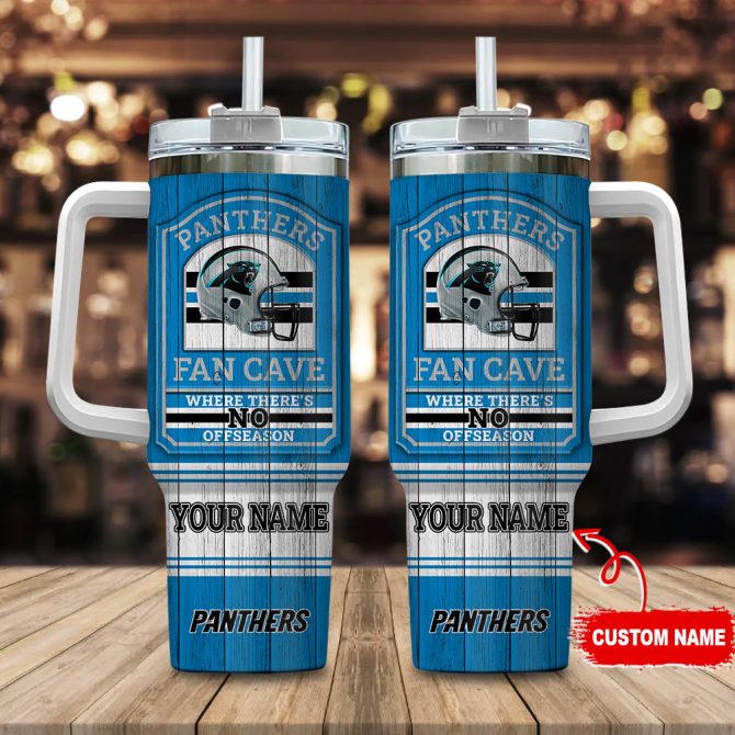 Carolina Panthers Nfl Fan Cave Custom Stanley Quencher 40Oz Stainless Steel Tumbler With Handle