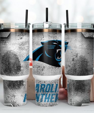 Carolina Panthers Nfl Fingerprint Effect Custom Stanley Quencher 40Oz Stainless Steel Tumbler With Handle