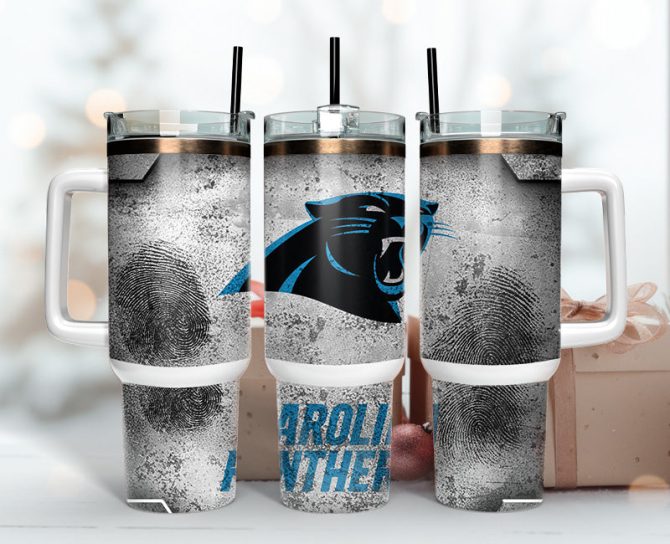 Carolina Panthers Nfl Fingerprint Effect Custom Stanley Quencher 40Oz Stainless Steel Tumbler With Handle