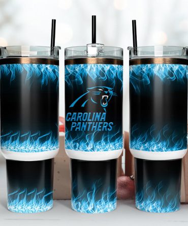 Carolina Panthers Nfl Fire Effect Custom Stanley Quencher 40Oz Stainless Steel Tumbler With Handle