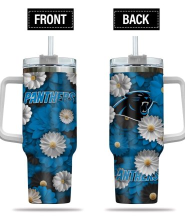Carolina Panthers Nfl Flowers Custom Stanley Quencher 40Oz Stainless Steel Tumbler With Handle