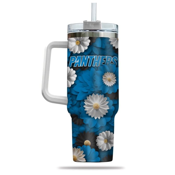 Carolina Panthers Nfl Flowers Custom Stanley Quencher 40Oz Stainless Steel Tumbler With Handle - Image 3
