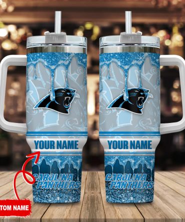 Carolina Panthers Nfl Glitter Custom Stanley Quencher 40Oz Stainless Steel Tumbler With Handle
