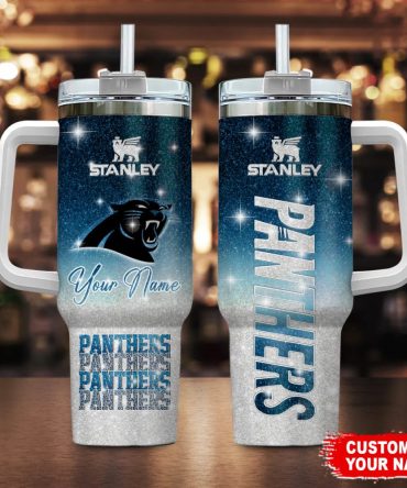 Carolina Panthers Nfl Glitter Custom Stanley Quencher 40Oz Stainless Steel Tumbler With Handle