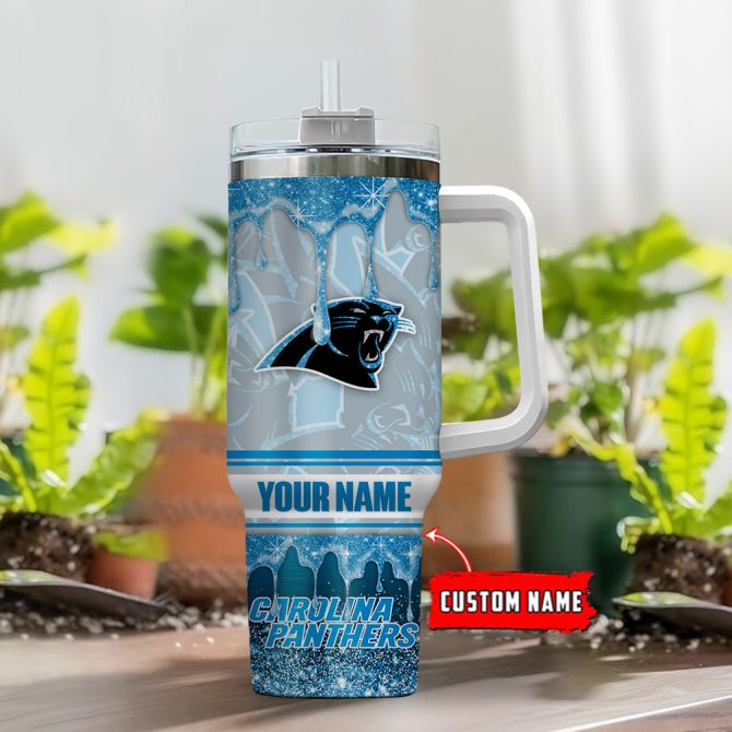 Carolina Panthers Nfl Glitter Custom Stanley Quencher 40Oz Stainless Steel Tumbler With Handle - Image 2