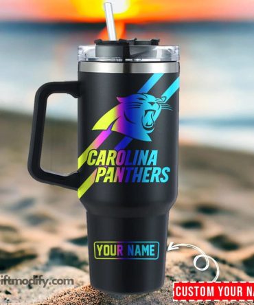 Carolina Panthers Nfl Hologram Logo Custom Stanley Quencher 40Oz Stainless Steel Tumbler With Handle