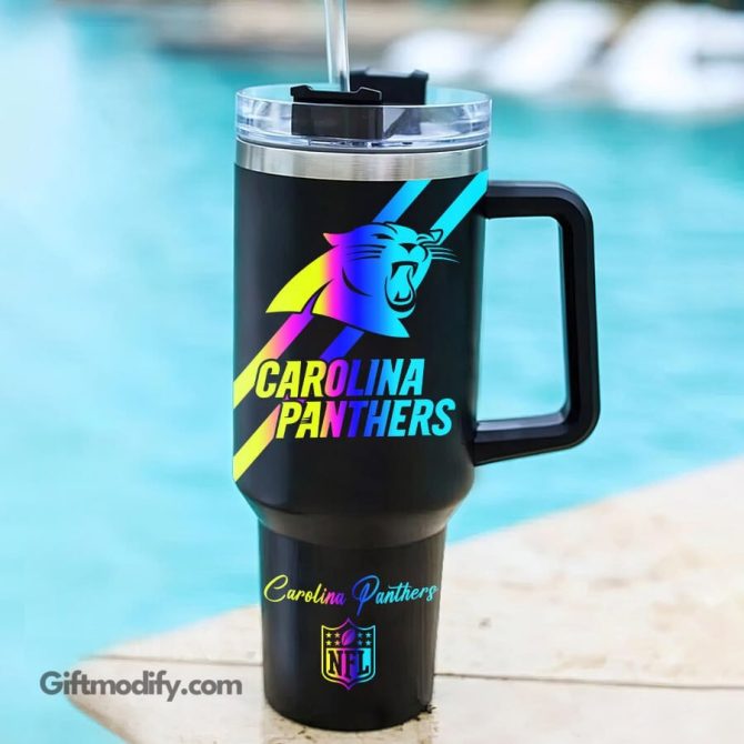 Carolina Panthers Nfl Hologram Logo Custom Stanley Quencher 40Oz Stainless Steel Tumbler With Handle - Image 2