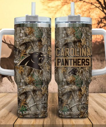 Carolina Panthers Nfl Hunting Realtree Custom Stanley Quencher 40Oz Stainless Steel Tumbler With Handle