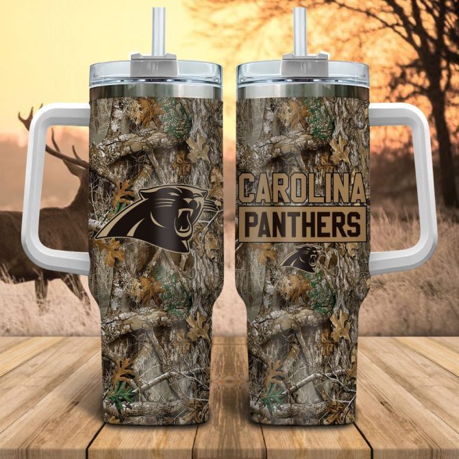 Carolina Panthers Nfl Hunting Realtree Custom Stanley Quencher 40Oz Stainless Steel Tumbler With Handle