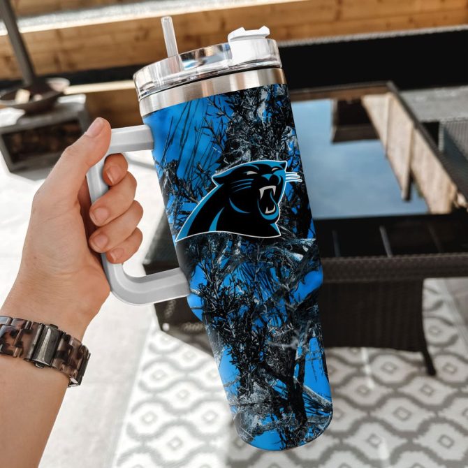 Carolina Panthers Nfl Hunting Custom Stanley Quencher 40Oz Stainless Steel Tumbler With Handle - Image 2