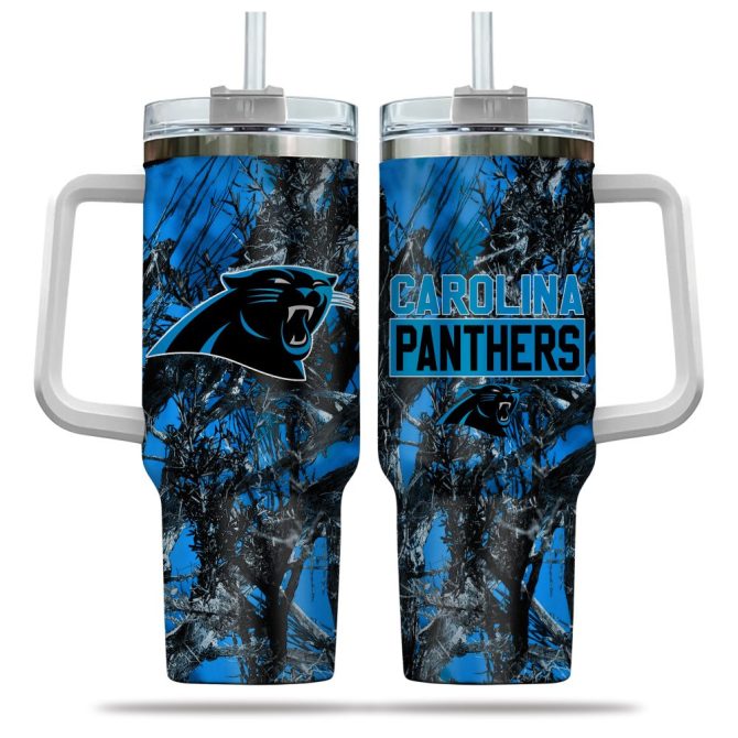 Carolina Panthers Nfl Hunting Custom Stanley Quencher 40Oz Stainless Steel Tumbler With Handle