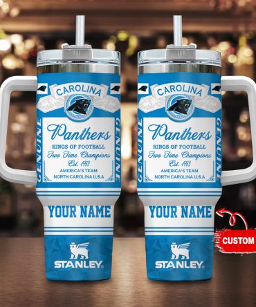 Carolina Panthers Nfl Kings Of Football Custom Stanley Quencher 40Oz Stainless Steel Tumbler With Handle