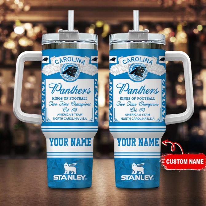 Carolina Panthers Nfl Kings Of Football Custom Stanley Quencher 40Oz Stainless Steel Tumbler With Handle
