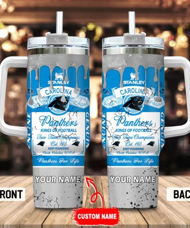 Carolina Panthers Nfl Kings Of Football Custom Stanley Quencher 40Oz Stainless Steel Tumbler With Handle