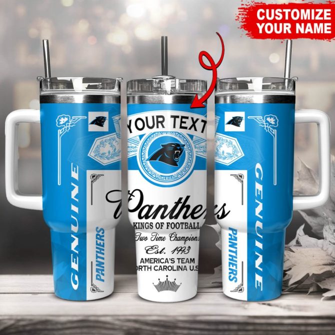 Carolina Panthers Nfl Kings Of Football Custom Stanley Quencher 40Oz Stainless Steel Tumbler With Handle