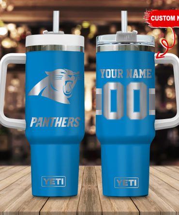 Carolina Panthers Nfl Laser Engraved Effect Custom Stanley Quencher 40Oz Stainless Steel Tumbler With Handle