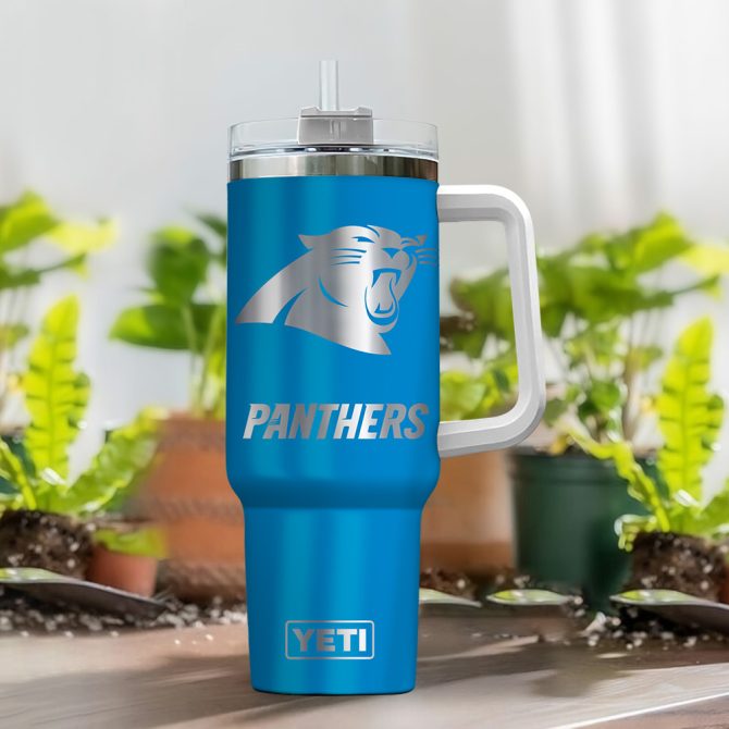 Carolina Panthers Nfl Laser Engraved Effect Custom Stanley Quencher 40Oz Stainless Steel Tumbler With Handle - Image 2